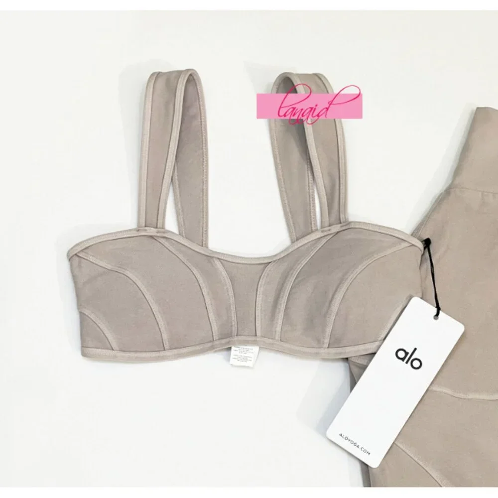 BUNDLE Alo Washed Alosoft Sunray Bra & High-Waist Legging Grey Sky Wash SET XS